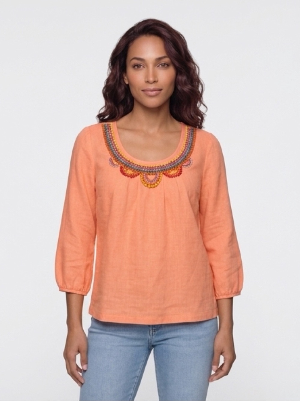 Boden Linen Top Beaded Neckline - Peach Pink Size 6